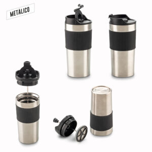 Mug metálico en acero inoxidable doble pared con prensa francesa