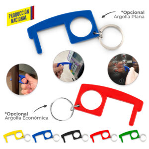 llavero elaborado con plástico ABS, resistente y completamente lavable. Diseño ergonómico que permite fácilmente abrir puertas, presionar botones, halar palancas